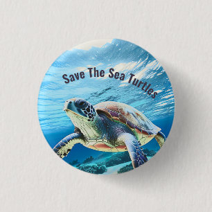 Photo Realistic Sea Turtle   Save The Sea Turtle Button