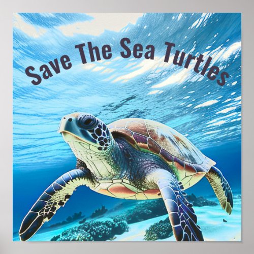 Photo Realistic Sea Turtle  Save The Sea Turtle Poster