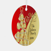 Designer Greetings Red Ornament, Holly and Pine Around Thin Red Foil Oval Frame Mom Christmas Card from Daughter