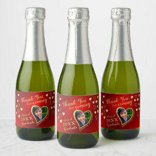 Photo Red and Gold Thank You 2025 Graduation Favor Sparkling Wine Label