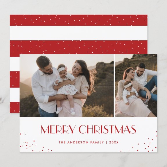 Photo Red and White Merry Christmas Card