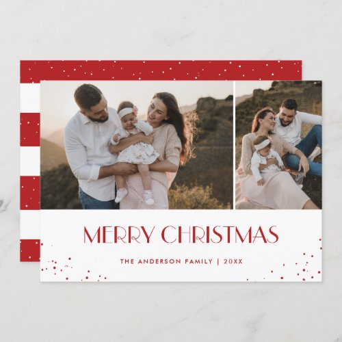 Photo Red and White Merry Christmas Holiday Card