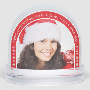 Photo Red Arch Merriest Christmas White Snowflakes Snow Globe