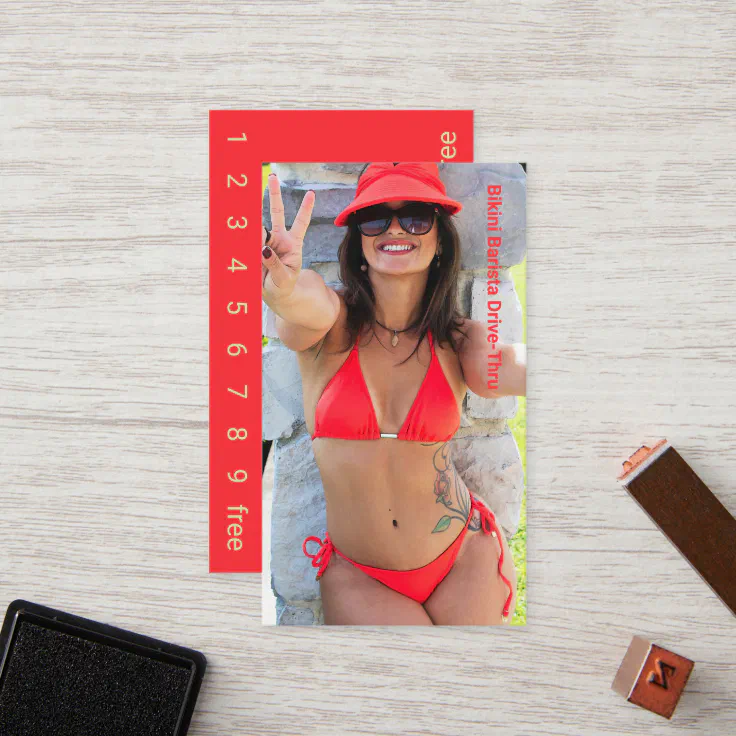 Photo Red Bikini Coffee DriveThru Loyalty Card Zazzle