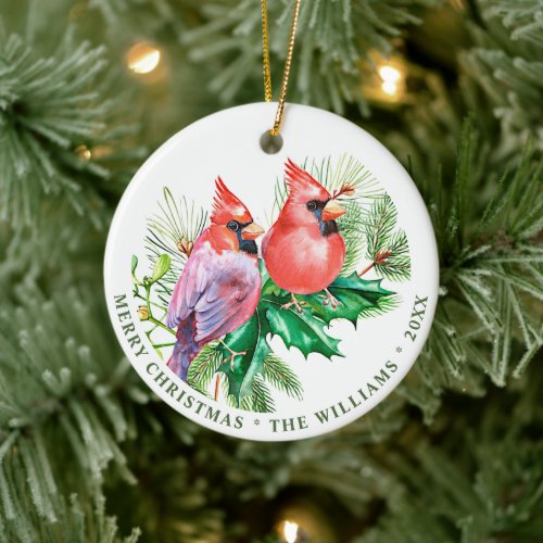PHOTO Red Cardinal Christmas Greeting Holiday Ceramic Ornament