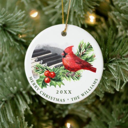 PHOTO Red Cardinal Holly Berry Christmas Holiday C Ceramic Ornament