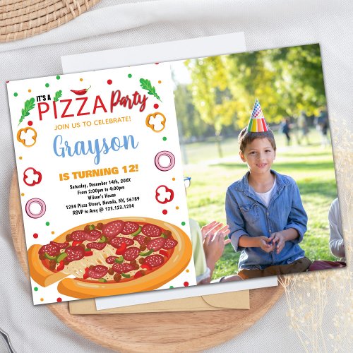 Photo Red Chilli White Pizza Birthday Invitations