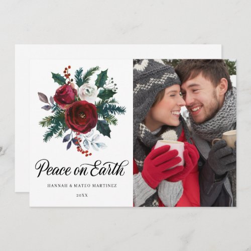 PHOTO Red Floral Christmas Holiday Flat Card