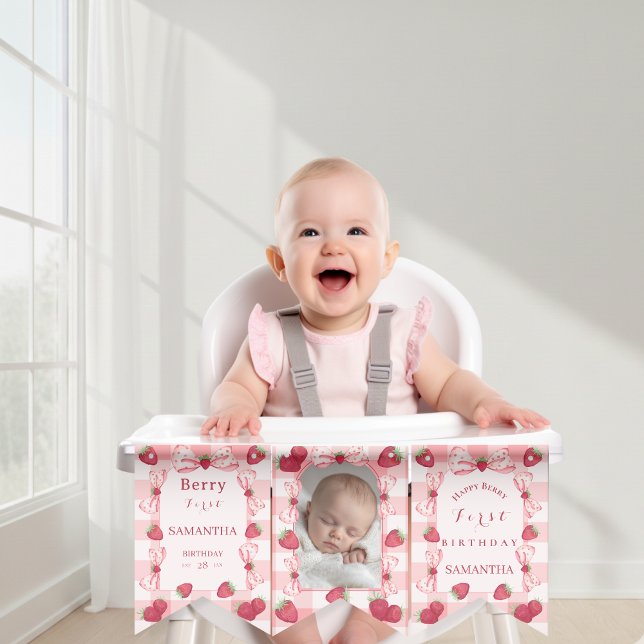 Photo Red Gingham Bows Berry First Bunting Flags (Photo Red Gingham Bows Berry First Bunting Banner)