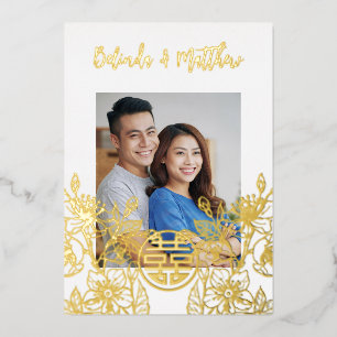 Photo Red Gold Chinese Wedding Foil Invitation