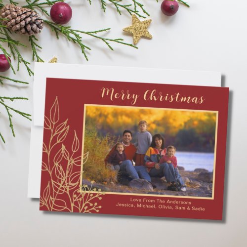 Photo Red Gold  Merry Christmas Holiday Photo Card