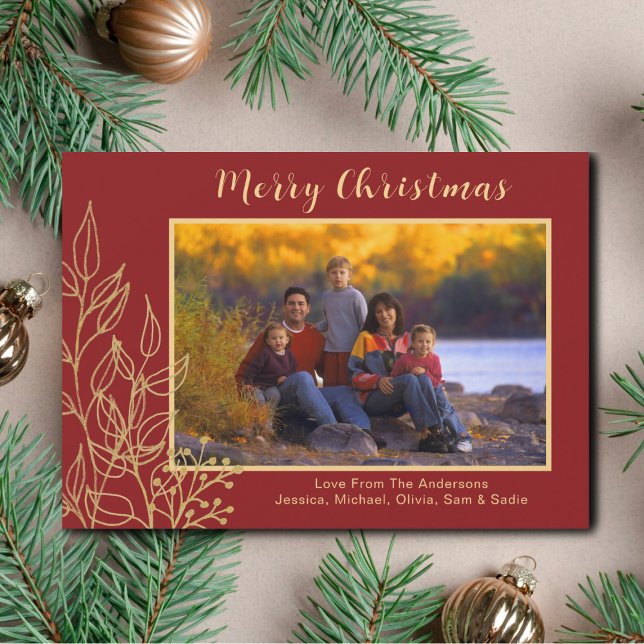 Photo Red Gold  Merry Christmas Holiday Photo Card (Creator Uploaded)