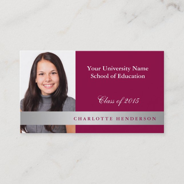 Photo red graduation formal networking student calling card (Front)