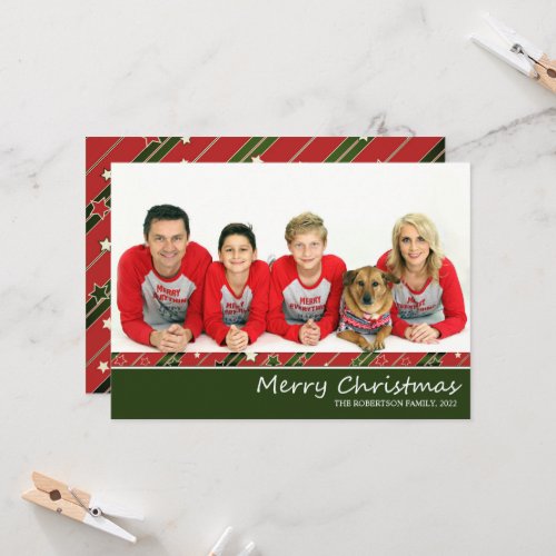 Photo Red Green  Strip Holiday Christmas Card