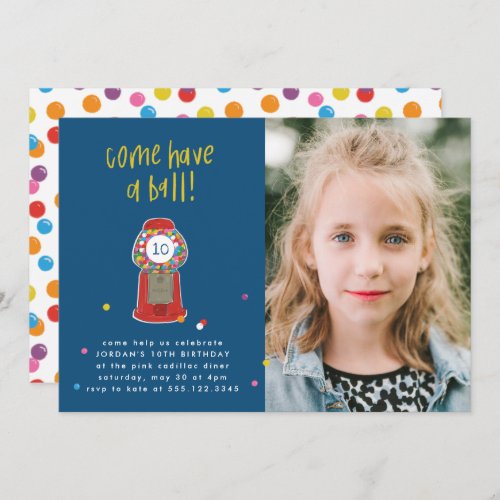 Photo Red Gumball Machine Candy Bubble Gum Party Invitation