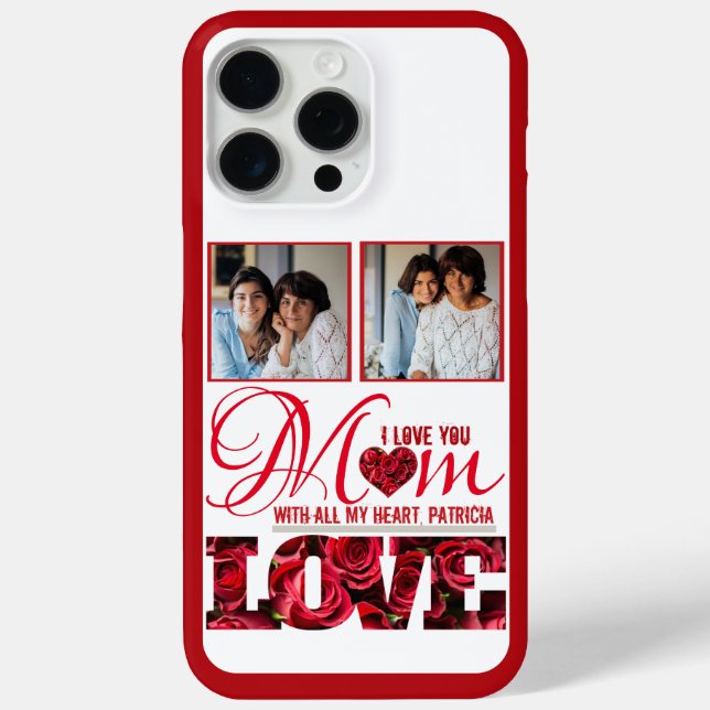 Photo Red Heart I Love You Mom Elegant Mothers Day Case-Mate iPhone Case (Back)
