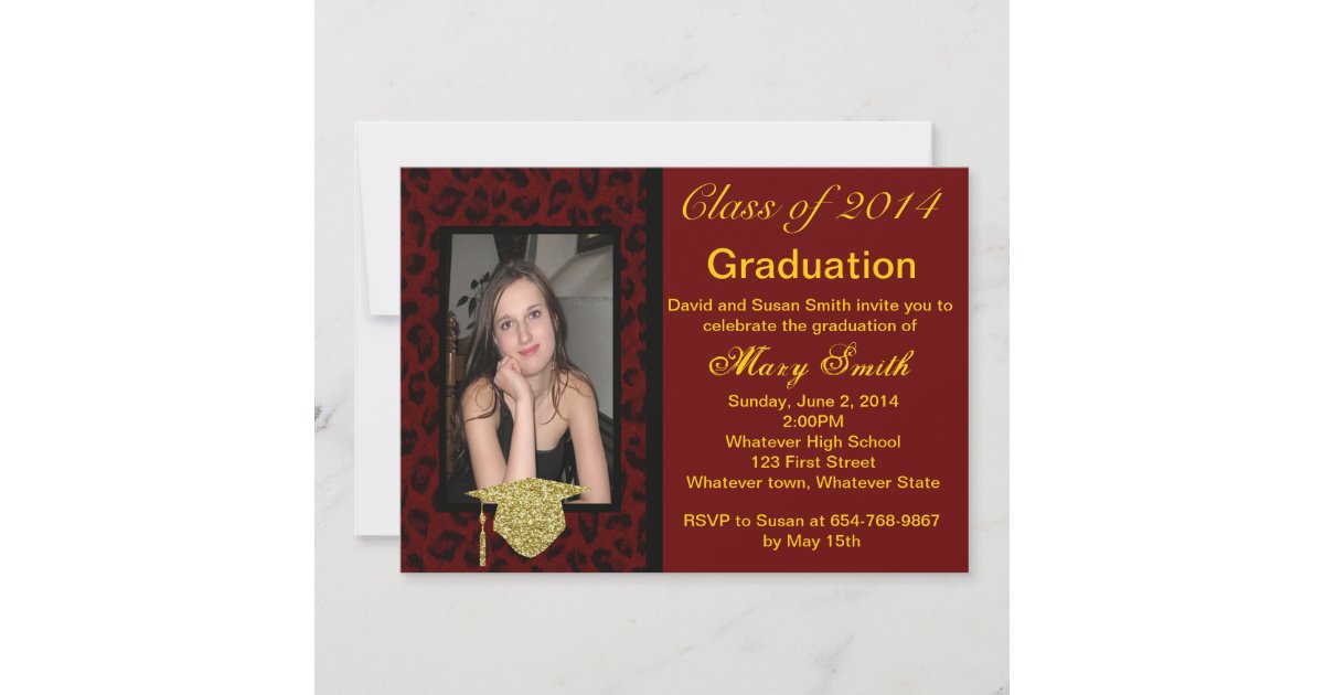 Leopard Graduation Invitations Photo Red Leopard Graduation Invitation | Zazzle