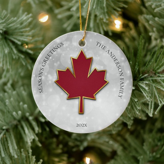 Photo Red Maple Leaf Ceramic Ornament (Tree)