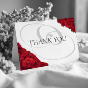 Photo Red Roses Photo Wedding Letterpress Thank You Card