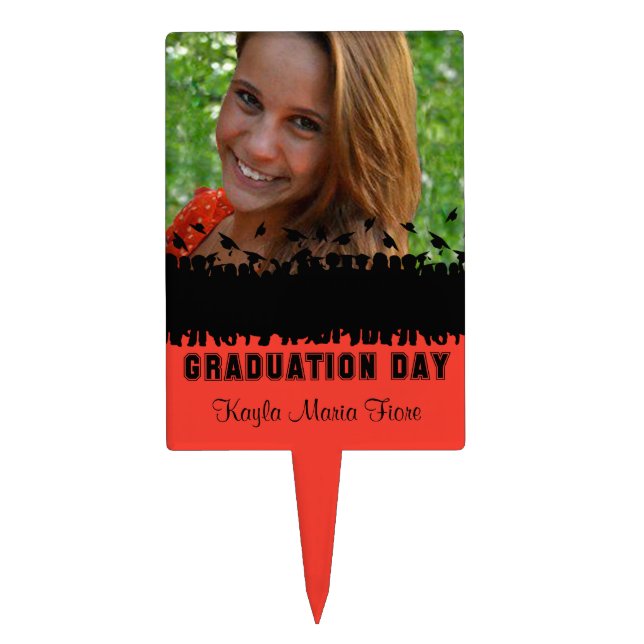Photo Red Silhouette Graduation Cake Topper (Front)