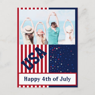 Photo Red White Blue Stars USA America 4th of July Holiday Postcard
