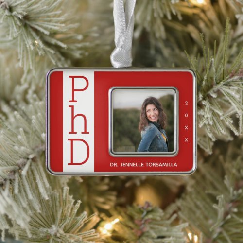 Photo Red White PhD Graduation Christmas Ornament