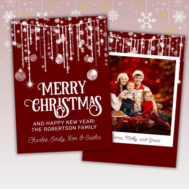 Photo Red White String Lights Christmas Card (Creator Uploaded)