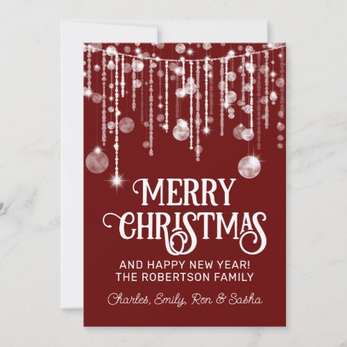 Photo Red White String Lights Christmas Card