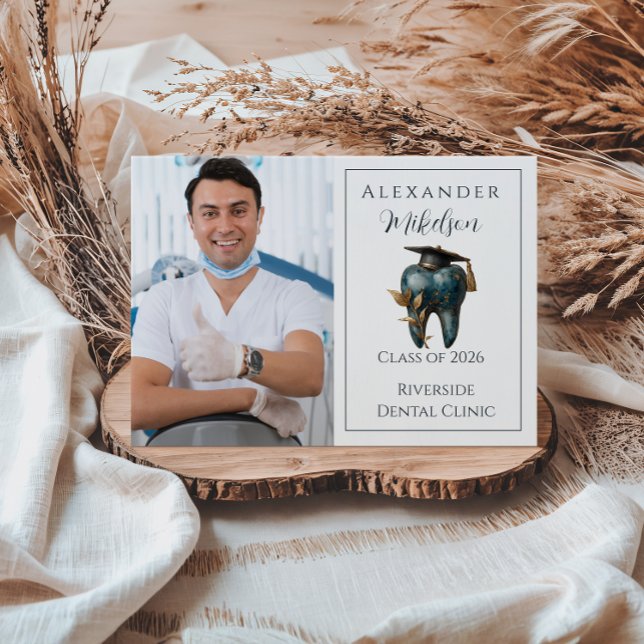 Photo Refined Blue Tooth Laurel Graduation Announcement (Creator Uploaded)