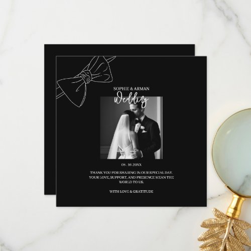 PHOTO Refined Monochrome black white Wedding Thank You Card