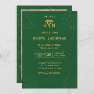 Photo Registered Nurse Graduation Green Gold Inv Invitation