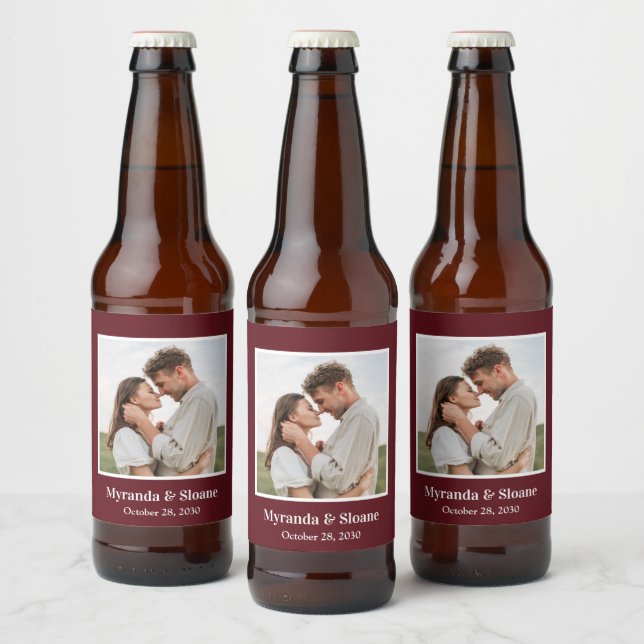 Photo Rehearsal Dinner Burgundy Beer Bottle Label (Bottles)