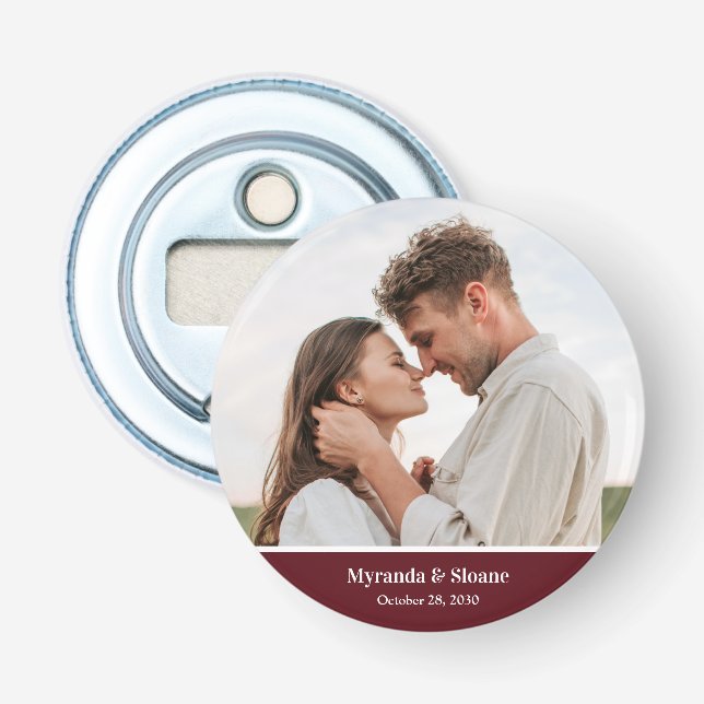 Photo Rehearsal Dinner Burgundy Bottle Opener (Front)
