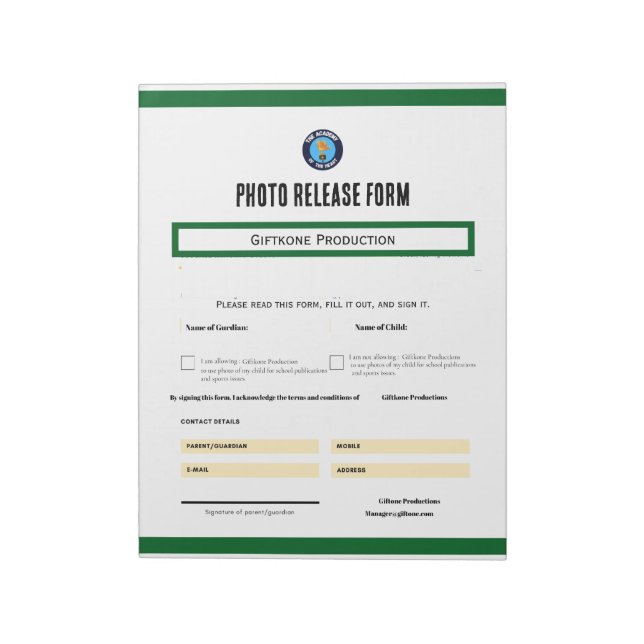 Photo Release Form Notepad (Rotated)