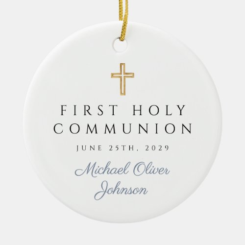 Photo Religious Cross Boy First Communion Ceramic Ornament