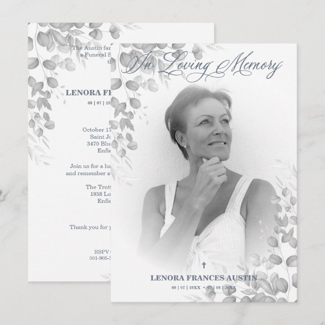 Photo Remembrance Service Dear Ones in Black White Note Card (Front/Back)