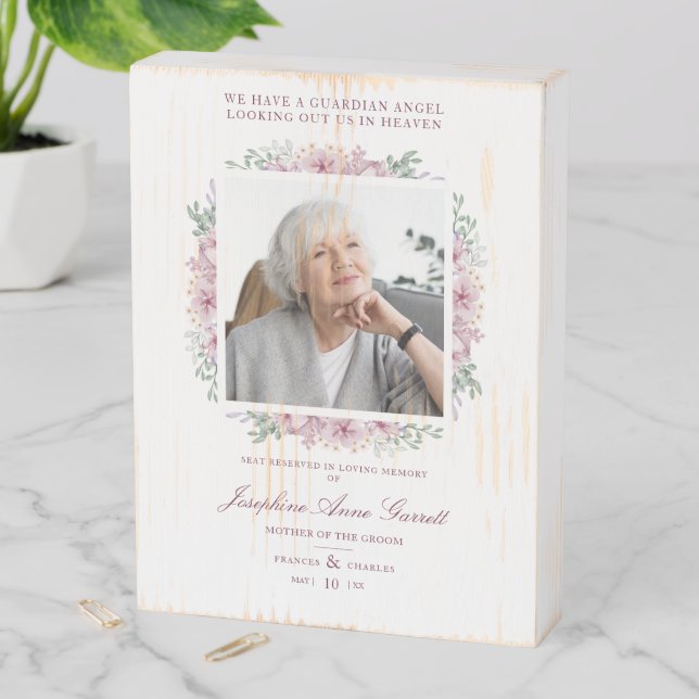 Photo Remembrance Wedding Dear Ones Pink Shades Wooden Box Sign (In Situ Vertical)