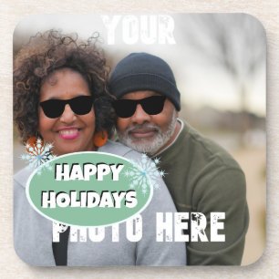 Photo Replace Happy Holidays Beverage Coaster