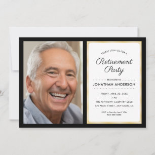 Photo Retirement Party   Black and Gold Invitation