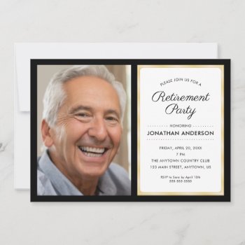 Photo Retirement Party | Black And Gold Invitation by daisylin712 at Zazzle