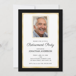 Photo Retirement Party Black and Gold Invitation