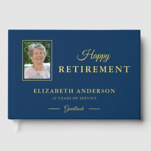 Photo Retirement Party Blue with Gold Foil Foil Guest Book