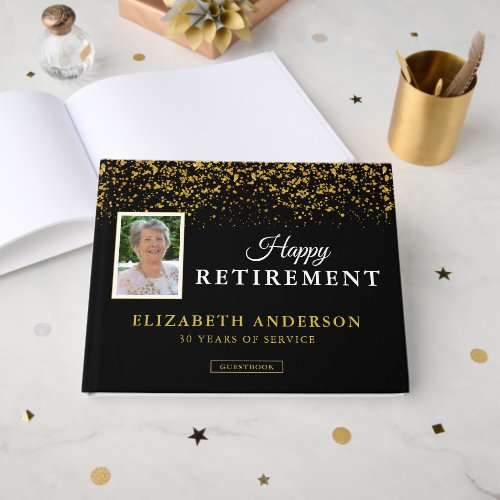Photo Retirement Party Guests Black & Gold Glitter