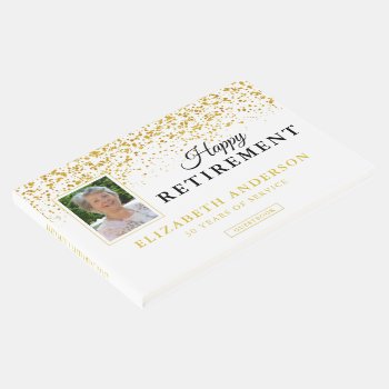 Photo Retirement Party Guests Blue & Gold Glitter Guest Book by daisylin712 at Zazzle