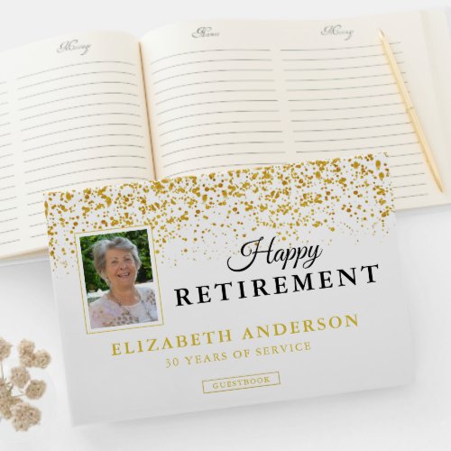 Photo Retirement Party Guests Gold Glitter Guest Book