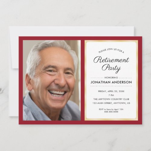 Photo Retirement Party  Red and Gold Invitation