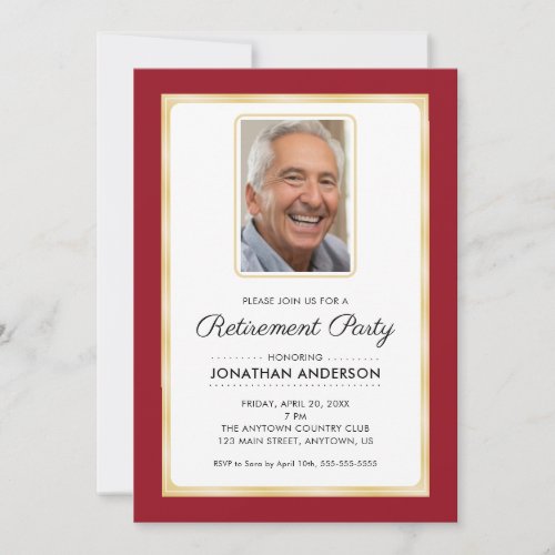 Photo Retirement Party  Red and Gold Invitation