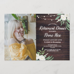 Photo Retirement Party Retired Wood White Flowers Invitation