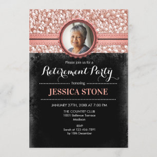 Photo Retirement - Rose Gold Black Invitation