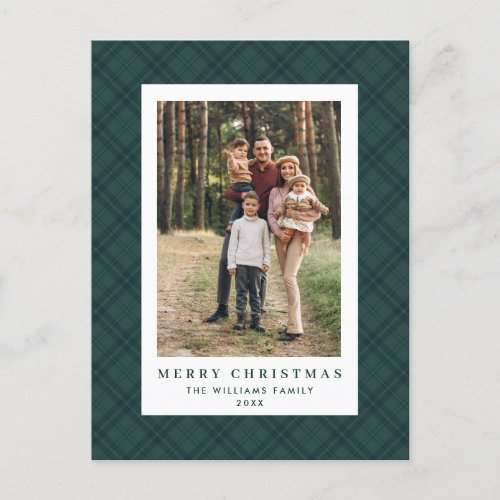 Photo Retro Christmas Plaid Greeting Holiday Postcard
